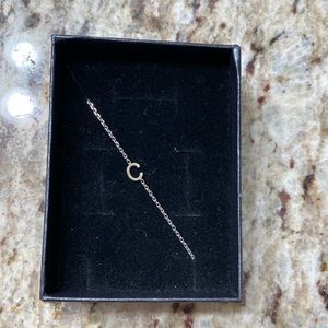 C Dainty Initial Letter Sterling Silver Necklace, Minimal Letter Necklace